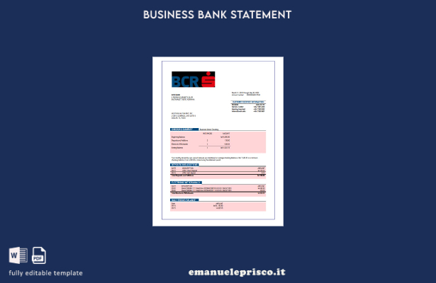 modello Word e PDF dell'estratto conto di controllo della società BCR Bank in st